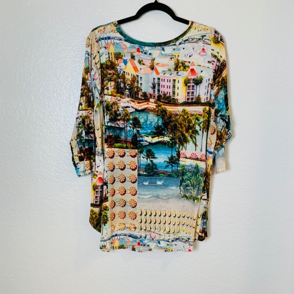 Karen Kane Print Top 2X Houses by the Sea Ocean Tropical Cruise Vacation - Picture 11 of 15